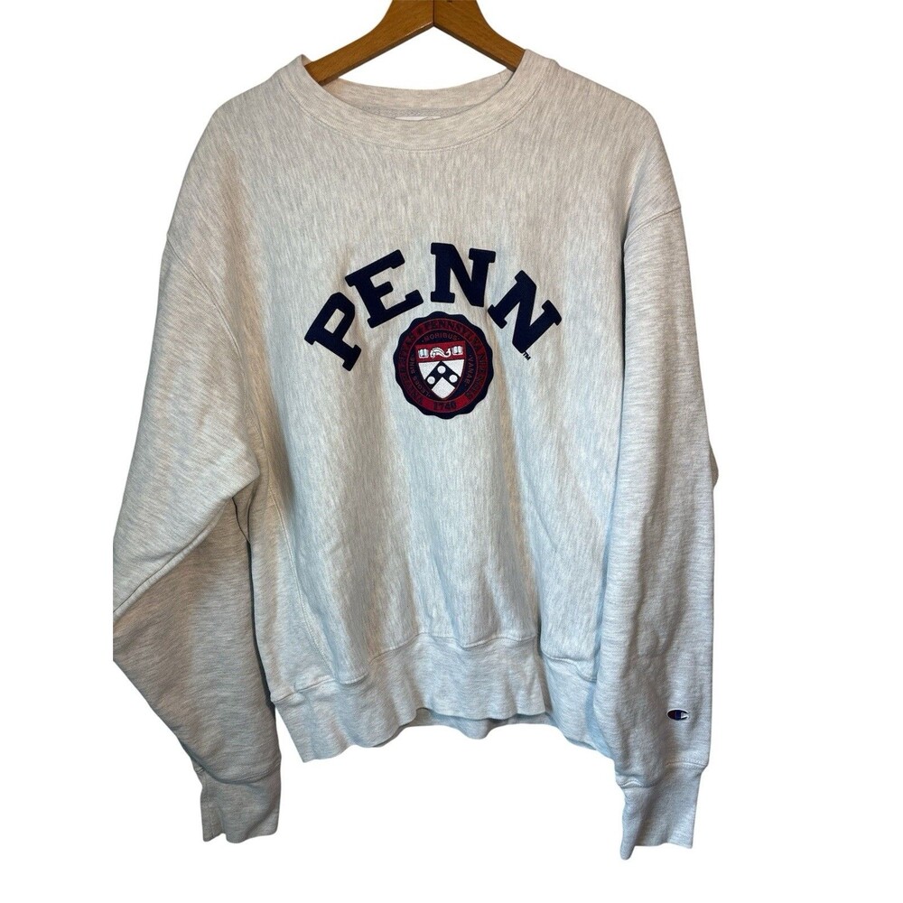 Penn Quakers Sweatshirt Mens Gray Champion Reverse Weave Pullover Vintage Large